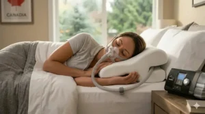 An anatomical overlay showing how the best CPAP pillow maintains neutral spinal alignment for side sleepers to prevent neck pain.