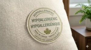 A bilingual quality seal for an allergen free pillow, labeled "Hypoallergenic" and "Hypoallergénique" for Canadian consumers.