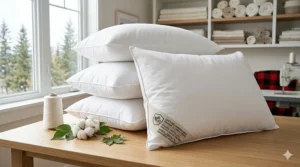 Illustration of organic cotton materials used in a Canadian-made pillow for dust mite allergies.