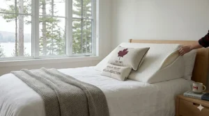 A pregnant woman reading Pregnancy & Parenting in Canada while using a wedge pillow to alleviate acid reflux and heartburn.