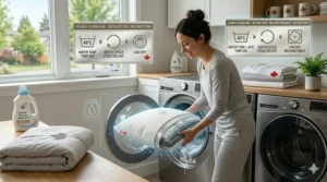 An illustration showing a machine-washable hypoallergenic pillow, emphasizing easy care for busy Canadian households.
