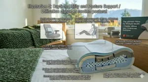 Illustration showing proper spinal alignment using a specialty pillow for multiple issues for a side sleeper.