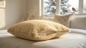 Insulated side of an all season pillow designed to stay cozy during Canadian winter temperatures.