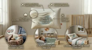 Compact toddler pillow perfect for travel and daycare naps.