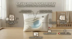 Icon showing machine-washable toddler pillow for easy care.