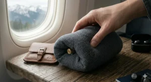 Adjustable straps on the neck inflatable travel pillow for airplane customization.