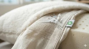 Close-up of breathable, GOTS-certified organic cotton fabric used in our children's pillows.