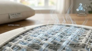 Close-up of breathable, cooling fabric used in our best customizable pillow.