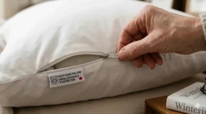 EN: Easy care pillow with a removable, machine-washable cover.