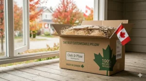 The best customizable pillow arriving in sustainable, Canadian-shipped packaging.