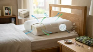 Hypoallergenic supportive pillow for elderly with sensitive skin. / Oreiller de soutien hypoallergénique pour les aînés à la peau sensible.