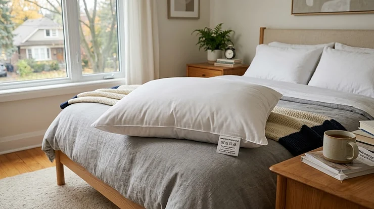 Comfortable, high-quality machine washable pillow on a modern bed.