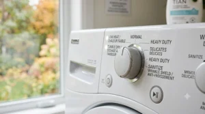 Close-up of a dryer setting showing low-heat for pillow care.