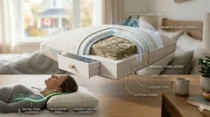 Diagram demonstrating ergonomic neck support of the best customizable pillow.