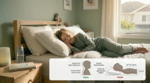 Diagram showing ideal dimensions of a pillow for kids.