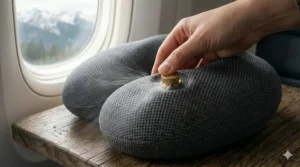 Easy-to-use valve on the neck inflatable travel pillow for airplane quick setup.