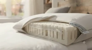 Illustration showing cool air circulation through the core of the best ventilated pillow, preventing heat buildup for hot sleepers across Canada.