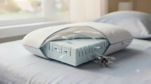 Illustration showing airflow channels in a pillow for night sweats, helping Canadians stay cool and dry all night.