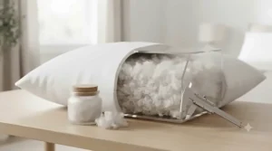 Side view showing ergonomic support of easy care pillow.