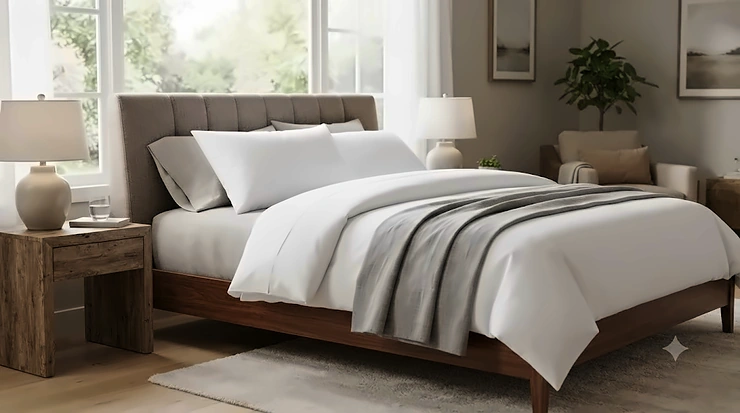 Plush easy care pillow on a modern bed.