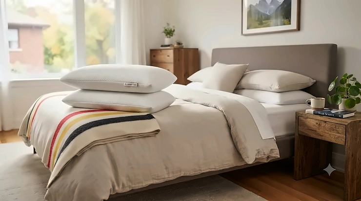 Cooling gel memory foam pillow designed for comfortable sleep in Canadian homes, featuring temperature regulation and neck support.