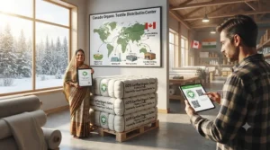 Illustration showing the full seed-to-store supply chain tracked by GOTS for organic cotton in Canada.