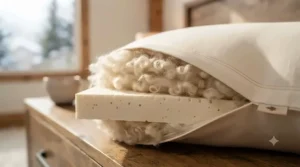 Cross-section showing organic latex and wool filling materials.