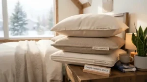 Scale showing soft to firm options for organic pillows.