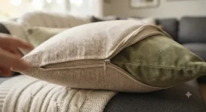 Demonstrating a seasonal style update using a versatile pillow with removable cover.