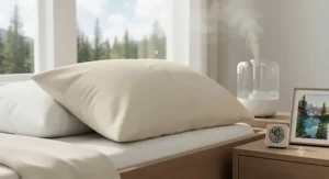 Breathable bamboo pillowcase for acne-prone skin showing moisture-wicking properties ideal for Canadian climate.