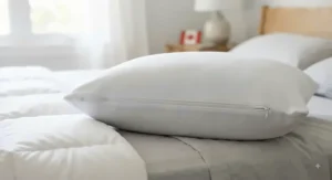 A breathable queen size zippered pillow protector, ideal for keeping pillows fresh throughout the Canadian seasons.