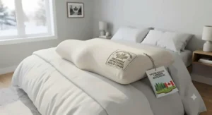 An eco-friendly antimicrobial pillow for allergies made with sustainable, certified materials safe for sensitive Canadian households.
