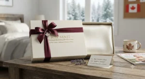 An elegantly packaged silk pillowcase for hair and skin, ideal for wellness gifting across Canada.