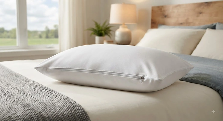 A premium hypoallergenic pillow protector designed for Canadian homes, ensuring dust mite resistance and breathability.