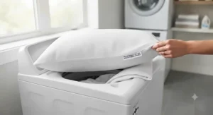 A durable, machine-washable cooling pillow protector showcasing easy care for Canadian maintenance standards.