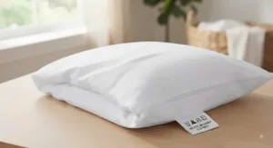 Freshly laundered machine washable waterproof pillow protector displayed for easy home care.