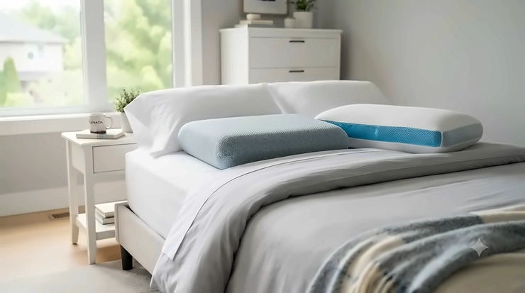 Comparison of a moisture-wicking fabric pillow and a cooling gel pillow for hot sleepers across Canada.