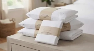 A multi-pack set of waterproof pillow protectors folded neatly for guest rooms or master suites.