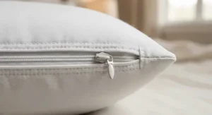 Detailed view of a reinforced zipper on a queen size pillow protector, ensuring a secure and protective fit.