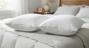 A convenient set of two zippered pillow protectors, queen size, perfect for updating bedroom essentials.