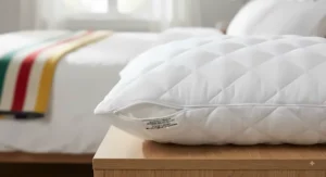 Quilted plush pillow protector adding an extra layer of softness and loft to standard bed pillows.