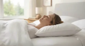 Illustration of a low profile extra soft down pillow ideal for back sleepers