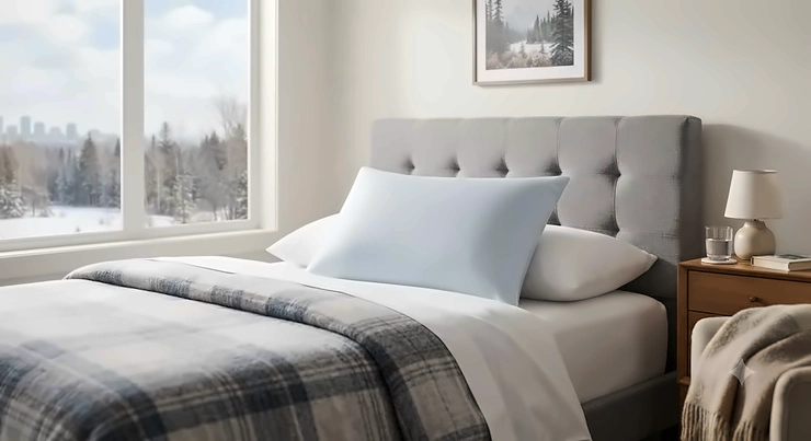 A breathable cooling pillowcase for night sweats, designed for year-round comfort in Canadian homes.