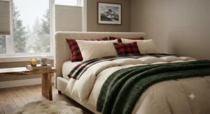 Warm and inviting cotton pillowcases layered in a cozy bedroom setup designed for chilly Canadian winters.