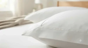 Close-up illustration showing durable double-stitching on a premium king size pillowcase set.