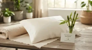 Sustainable bamboo pillowcase highlighting eco-friendly and organic textile production methods.