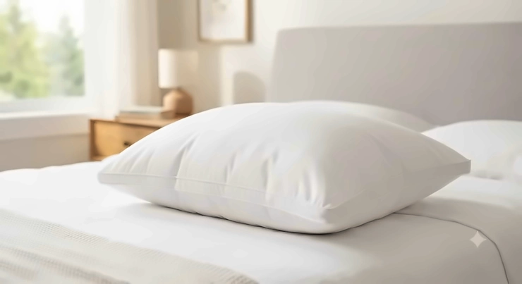 Illustration of an extra soft down pillow showing high loft and breathable cotton shell