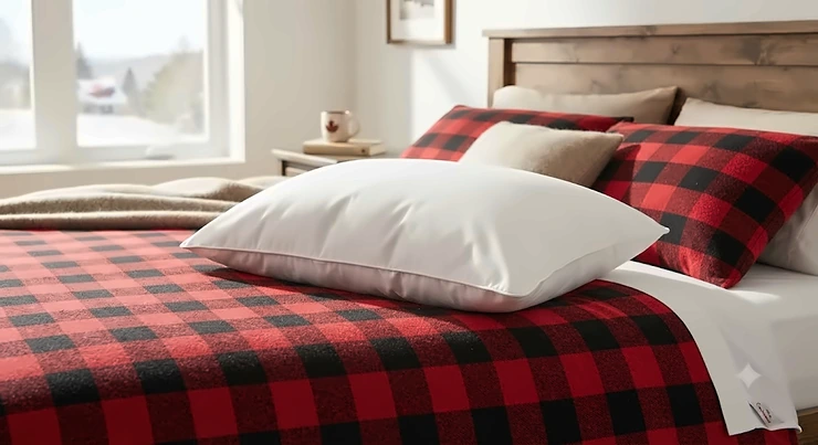 An extra soft pillow designed for side sleepers on a Canadian-made flannel duvet bed extra soft pillows for side sleepers