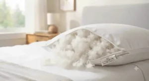 Illustration showing hypoallergenic washed down fill inside an extra soft pillow
