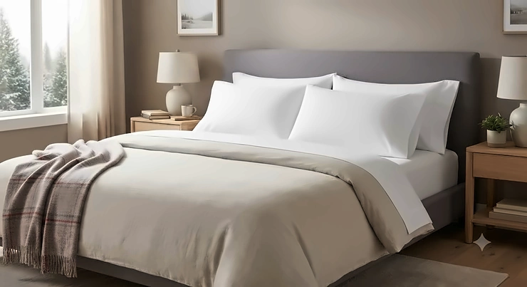 King size pillowcase set styled neatly on a comfortable king bed in a modern Canadian bedroom.